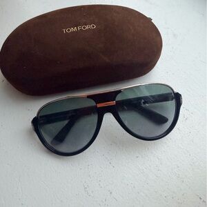 Tom Ford Black and Gold Sunglasses with Brown Case